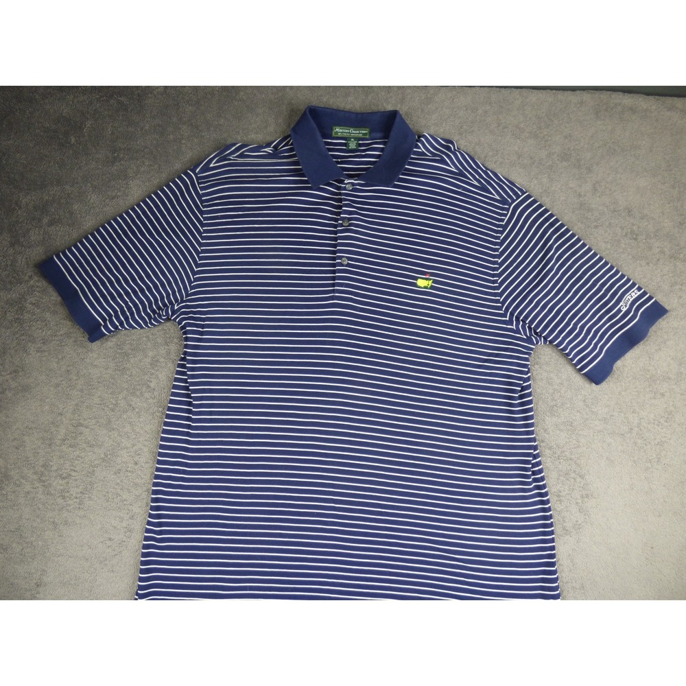 Masters Collection Polo Shirt Mens XL Navy White Striped Pima Cotton Golf Logo